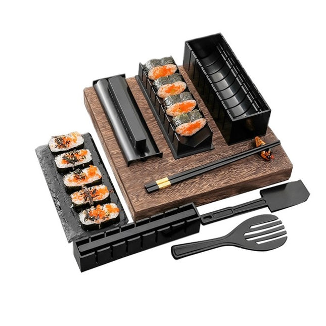 ustensile pentru facut sushi 10 piese, forma inima inclus, 3 forme clasice, extensibil, finisaj lucios, material ABS, curatare usoara