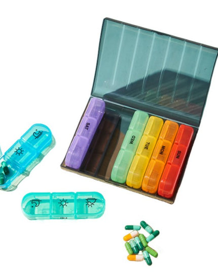 Depozitare Medicamente, 7 Zile, 21 Compartimente, Suport, Recipiente Detasabile, Portabila, Recipiente Colorate, Neagra