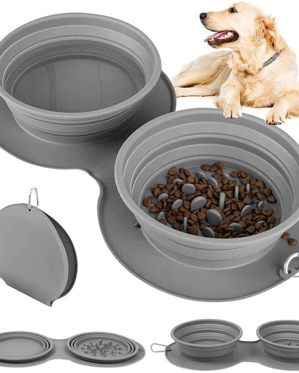 Bol Dublu pentru Animalul de Companie, din Silicon, Pliabil, Inaltime Reglabila, Antialunecare