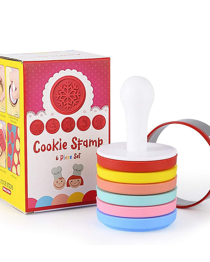 6 stampile pentru prajituri tematica de Craciun, din silicon alimentar non-toxic, taietor aluat inclus,maner din plastic, compact, usor de depozitat