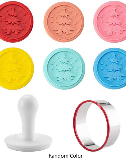 6 stampile pentru prajituri tematica de Craciun, din silicon alimentar non-toxic, taietor aluat inclus,maner din plastic, compact, usor de depozitat