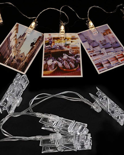 Ghirlanda Luminoasa cu 10 Clipsuri pentru Poze,cu Baterii si Telecomanda, 8 Programe, Fir