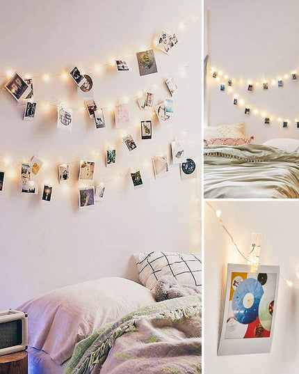 Ghirlanda Luminoasa cu 10 Clipsuri pentru Poze,cu Baterii si Telecomanda, 8 Programe, Fir