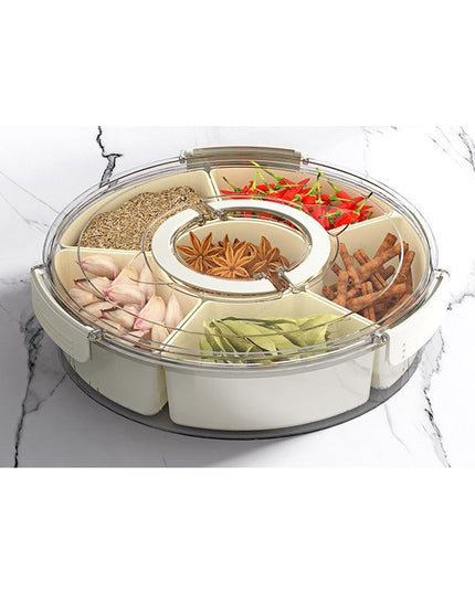 de Depozitare pentru Alimente, cu 6 Compartimente, pentru Condimente, Fructe, Legume, cu Manere de Prindere, Rotativa 360 de Grade, Inchidere Ermetica,Alba