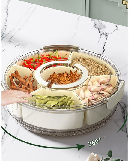 de Depozitare pentru Alimente, cu 6 Compartimente, pentru Condimente, Fructe, Legume, cu Manere de Prindere, Rotativa 360 de Grade, Inchidere Ermetica,Alba