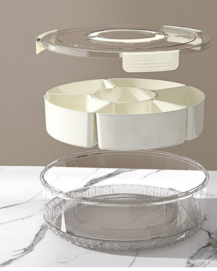 de Depozitare pentru Alimente, cu 6 Compartimente, pentru Condimente, Fructe, Legume, cu Manere de Prindere, Rotativa 360 de Grade, Inchidere Ermetica,Alba