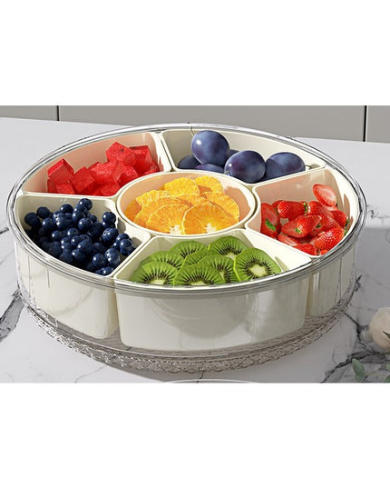 de Depozitare pentru Alimente, cu 6 Compartimente, pentru Condimente, Fructe, Legume, cu Manere de Prindere, Rotativa 360 de Grade, Inchidere Ermetica,Alba