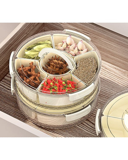 de Depozitare pentru Alimente, cu 6 Compartimente, pentru Condimente, Fructe, Legume, cu Manere de Prindere, Rotativa 360 de Grade, Inchidere Ermetica,Alba
