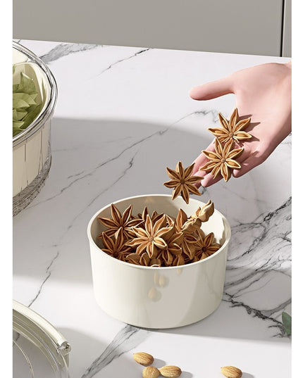 de Depozitare pentru Alimente, cu 6 Compartimente, pentru Condimente, Fructe, Legume, cu Manere de Prindere, Rotativa 360 de Grade, Inchidere Ermetica,Alba