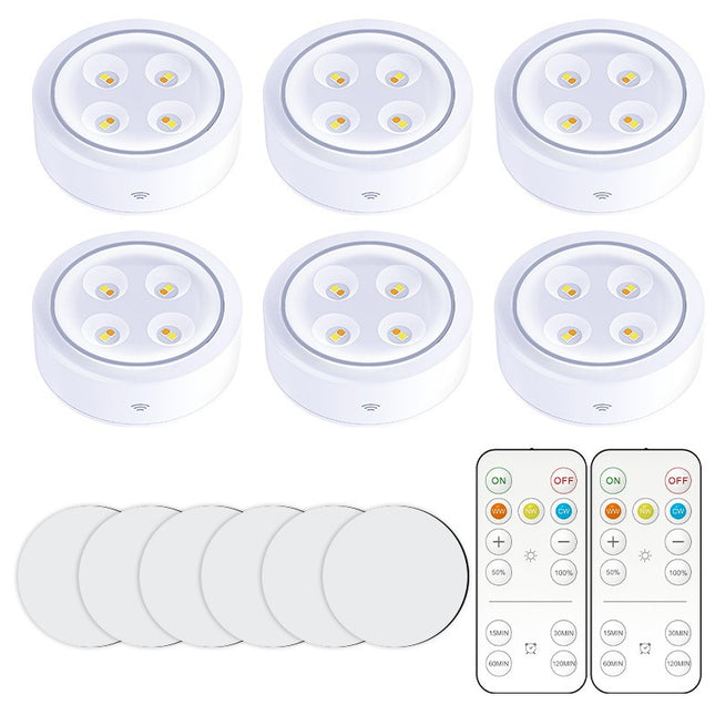 Set de 6 Lampi Led Fara Fir, Cu Baterii, 3 Culori de Lumina, cu 2 Telecomenzi, din Plastic
