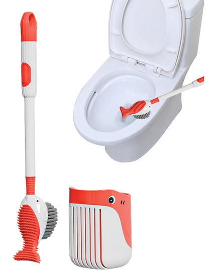 Perie de Toaleta, cu Suport de Perete, Recipient Detergent, 2 Tipuri de Perii, Model Balena