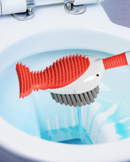 Perie de Toaleta, cu Suport de Perete, Recipient Detergent, 2 Tipuri de Perii, Model Balena