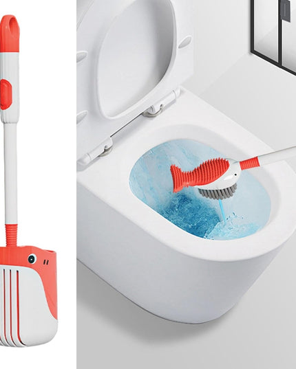 Perie de Toaleta, cu Suport de Perete, Recipient Detergent, 2 Tipuri de Perii, Model Balena