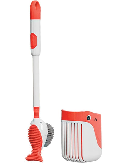 Perie de Toaleta, cu Suport de Perete, Recipient Detergent, 2 Tipuri de Perii, Model Balena