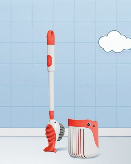 Perie de Toaleta, cu Suport de Perete, Recipient Detergent, 2 Tipuri de Perii, Model Balena