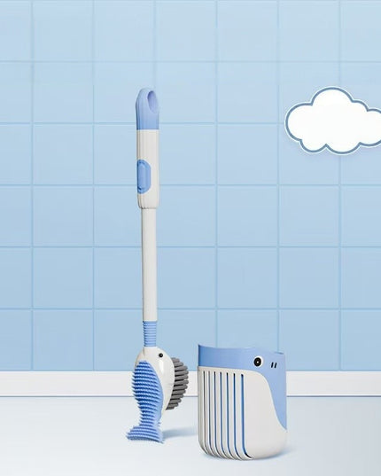 Perie de Toaleta, cu Suport de Perete, Recipient Detergent, 2 Tipuri de Perii, Model Balena