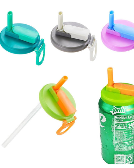 Capac Anti Varsare pentru Doze, Model cu Pai , Reutilizabil, din Plastic, cu Maner Transportabil, 5.4 cm, Rozov