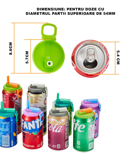 Capac Anti Varsare pentru Doze, Model cu Pai , Reutilizabil, din Plastic, cu Maner Transportabil, 5.4 cm