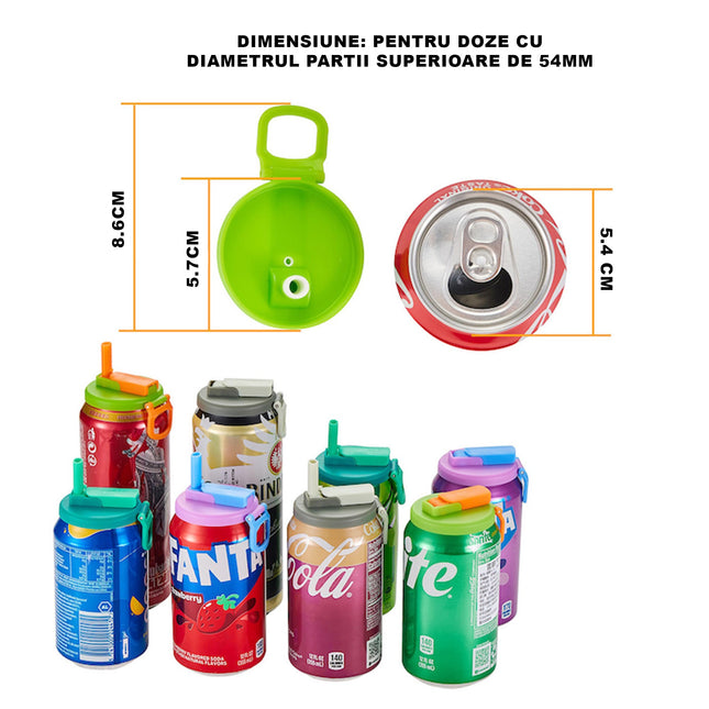 Capac Anti Varsare pentru Doze, Model cu Pai , Reutilizabil, din Plastic, cu Maner Transportabil, 5.4 cm