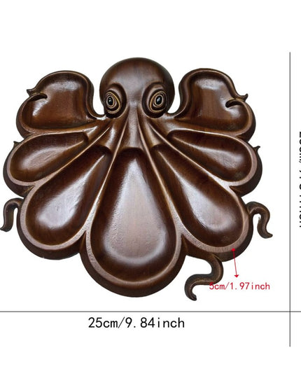 Platou pentru Servire, in Forma de Caracatita, 8 Compartimente pentru Mezeluri Branzeturi Snacksuri, Design Artistic, din Lemn Masiv