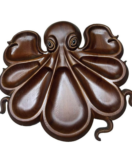 Platou pentru Servire, in Forma de Caracatita, 8 Compartimente pentru Mezeluri Branzeturi Snacksuri, Design Artistic, din Lemn Masiv