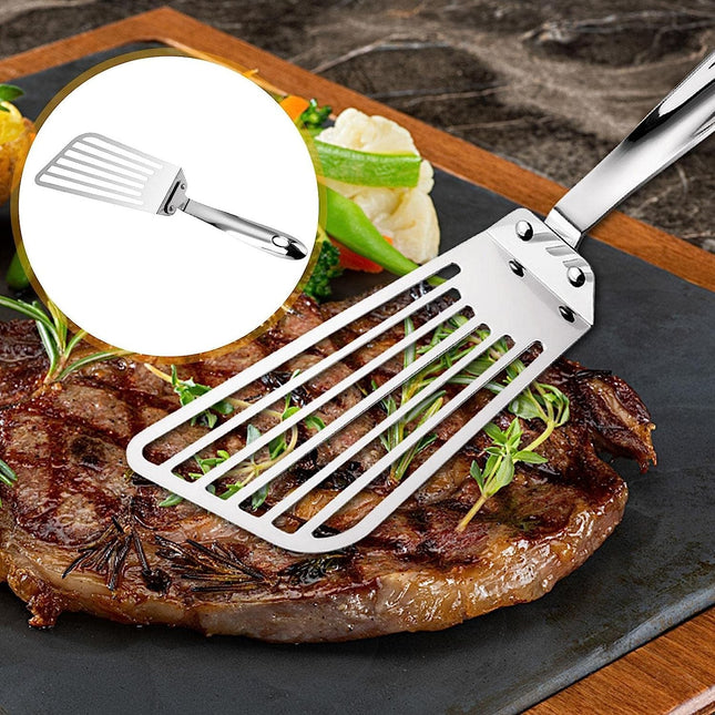 Spatula flexibila Fish Turner, din otel, durabila, cu margini subtiri pentru taiere, pentru carne, oua, peste, multifunctionala