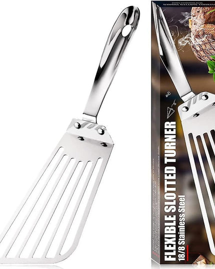 Spatula flexibila Fish Turner, din otel, durabila, cu margini subtiri pentru taiere, pentru carne, oua, peste, multifunctionala