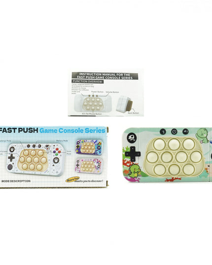 Jucarie interactiva tip consola pentru copii speed push whack-a-mole, joc de viteza pop it, material ABS/silicon, cu nivele, sunete si lumini, 15.5 x 7.6 x 5.3 cm, model dinozaur