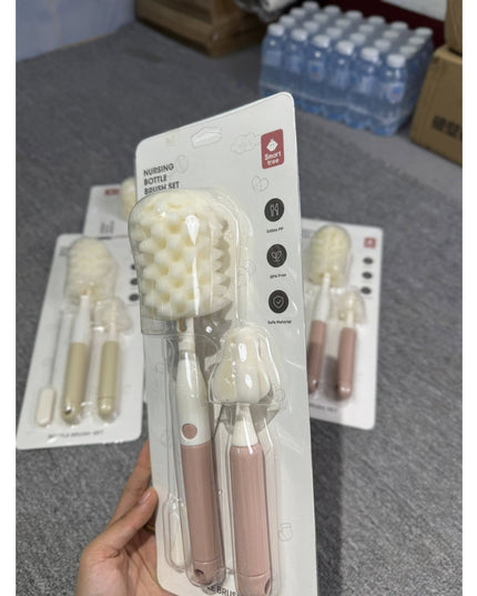 3 Perii de Spalat Biberoane, pentru Tetina, Biberon, Pai, Materiale Sigure, fara BPA, Curatare 360°