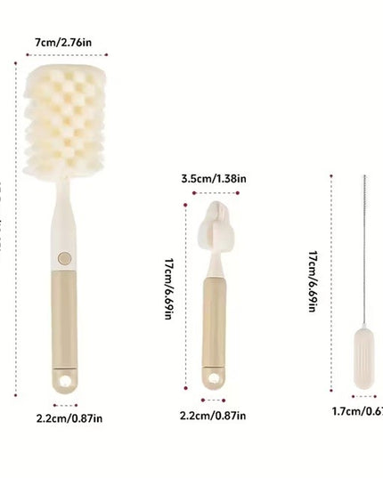 3 Perii de Spalat Biberoane, pentru Tetina, Biberon, Pai, Materiale Sigure, fara BPA, Curatare 360°