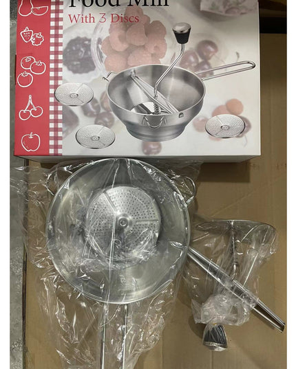Rasnita Manuala pentru Fructe, din Otel Inoxidabil, Macinare Alimentelor pentru Bebelusi, 3 Discuri de Macinat, Presa, pentru Tocat Cartofi,