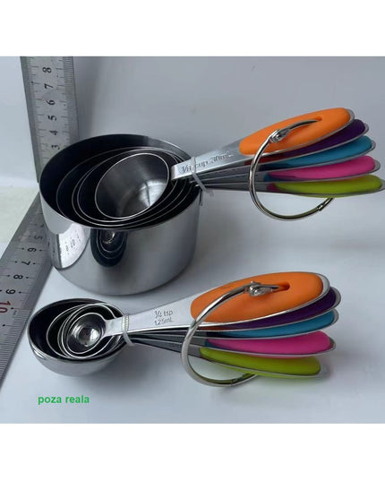 10 Piese de Masurare, 5 Linguri Gradate + 5 Cesti Gradate, Otel Inoxidabil + Silicon