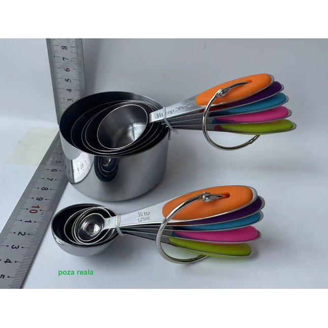 10 Piese de Masurare, 5 Linguri Gradate + 5 Cesti Gradate, Otel Inoxidabil + Silicon