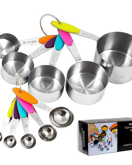10 Piese de Masurare, 5 Linguri Gradate + 5 Cesti Gradate, Otel Inoxidabil + Silicon