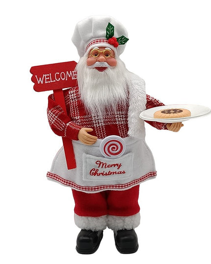 Figurina Decorativa Craciun, Mos Craciun Bucatar,Material Plastic+Textil, Interior/Exterior