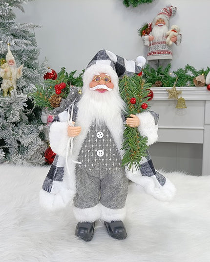 Figurina Decorativa Craciun, Mos Craciun cu Crenguta de Brad,Material Plastic+Textil, Interior/Exterior