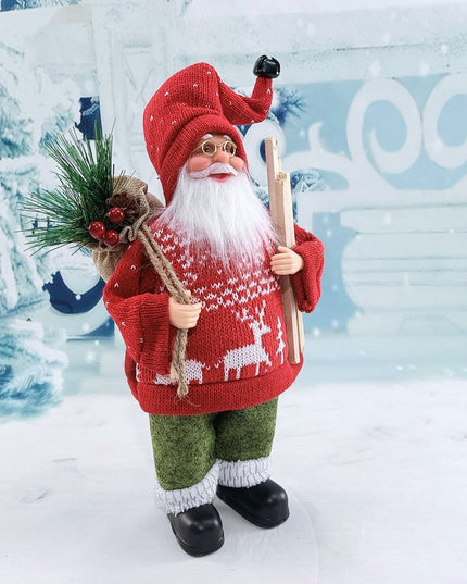 Figurina Decorativa Craciun, Mos Craciun cu Lemne la Brat,Material Plastic+Textil, Interior/Exterior