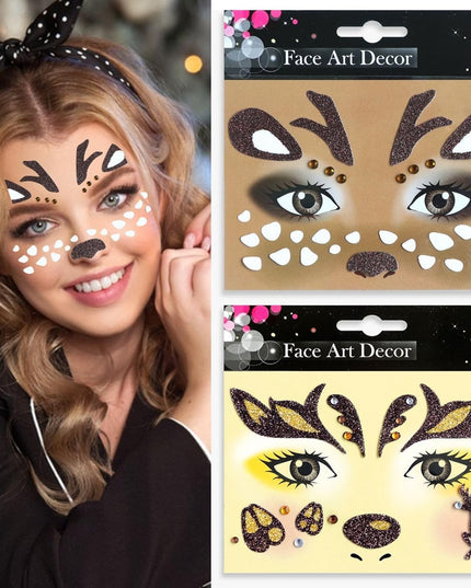 Sticker Temporar pentru Fata, pentru Machiaj, Face Art, Halloween, Teatru, Model Caprioara