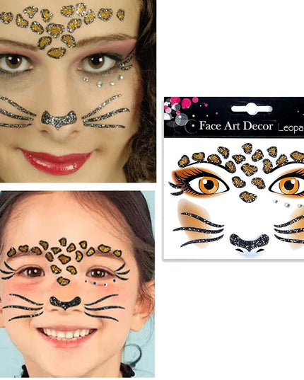 Sticker Temporar pentru Fata, pentru Machiaj, Face Art, Halloween, Teatru, Model Leopard