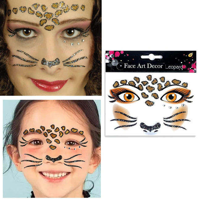 Sticker Temporar pentru Fata, pentru Machiaj, Face Art, Halloween, Teatru, Model Leopard