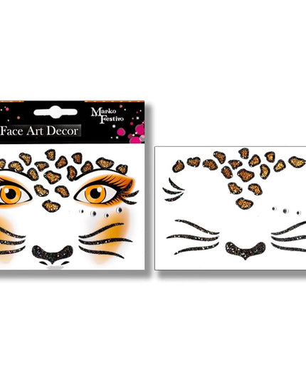 Sticker Temporar pentru Fata, pentru Machiaj, Face Art, Halloween, Teatru, Model Leopard