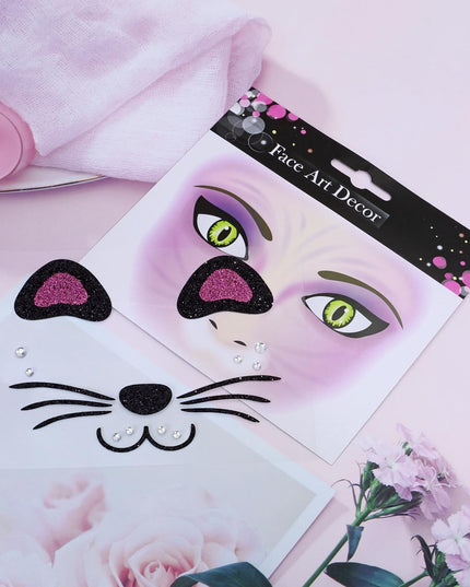 Sticker Temporar pentru Fata, pentru Machiaj, Face Art, Halloween, Teatru, Model Pisica