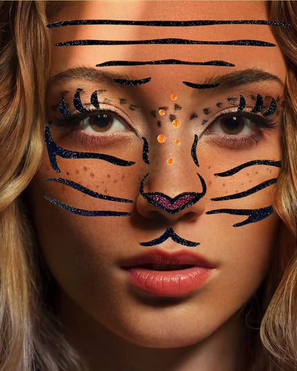 Sticker Temporar pentru Fata, pentru Machiaj, Face Art, Halloween, Teatru, Model Tigru