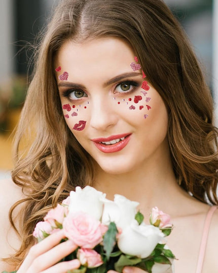 Sticker Temporar pentru Fata, pentru Machiaj, Face Art, Halloween, Teatru, Tema Ziua Indragostitilor, Model cu Inimioare