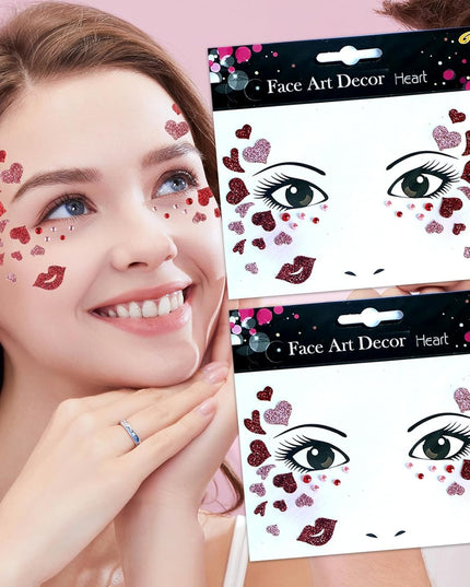 Sticker Temporar pentru Fata, pentru Machiaj, Face Art, Halloween, Teatru, Tema Ziua Indragostitilor, Model cu Inimioare