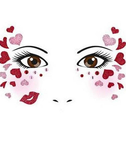 Sticker Temporar pentru Fata, pentru Machiaj, Face Art, Halloween, Teatru, Tema Ziua Indragostitilor, Model cu Inimioare