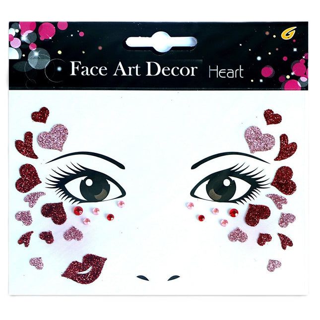 Sticker Temporar pentru Fata, pentru Machiaj, Face Art, Halloween, Teatru, Tema Ziua Indragostitilor, Model cu Inimioare