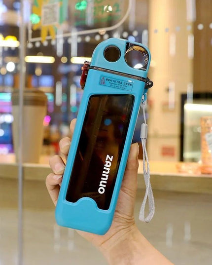 Sticla de Apa pentru Sport, 350 ml, cu Pai si Capac,Buton de Blocare, din PC, Bleu