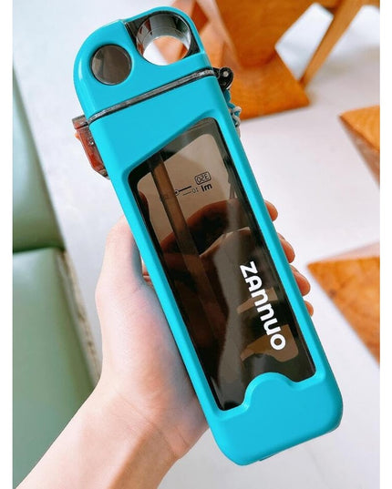 Sticla de Apa pentru Sport, 350 ml, cu Pai si Capac,Buton de Blocare, din PC, Bleu