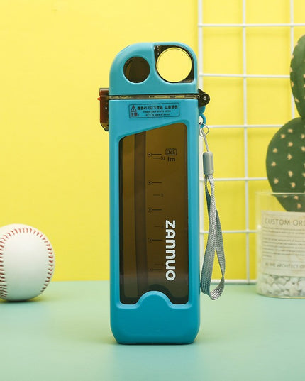 Sticla de Apa pentru Sport, 350 ml, cu Pai si Capac,Buton de Blocare, din PC, Bleu